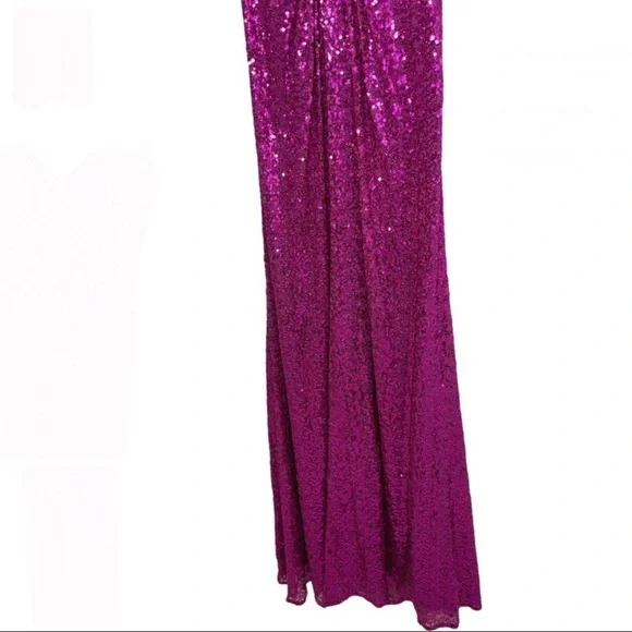 La Femme Strapless Sequin Gown Magenta Pink Cross Back Size 2 Prom Wedding Prom - Picture 5 of 13